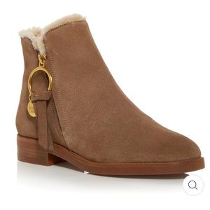 SEE BY CHLOE, LOUISE WOMENS LEATHER ZIP-ON ANKLE BOOTS, 38